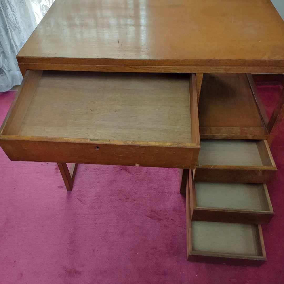 【昭和レトロ】 木製 勉強机 学習机 片袖 4引き出し付き 木製シンプル事務机