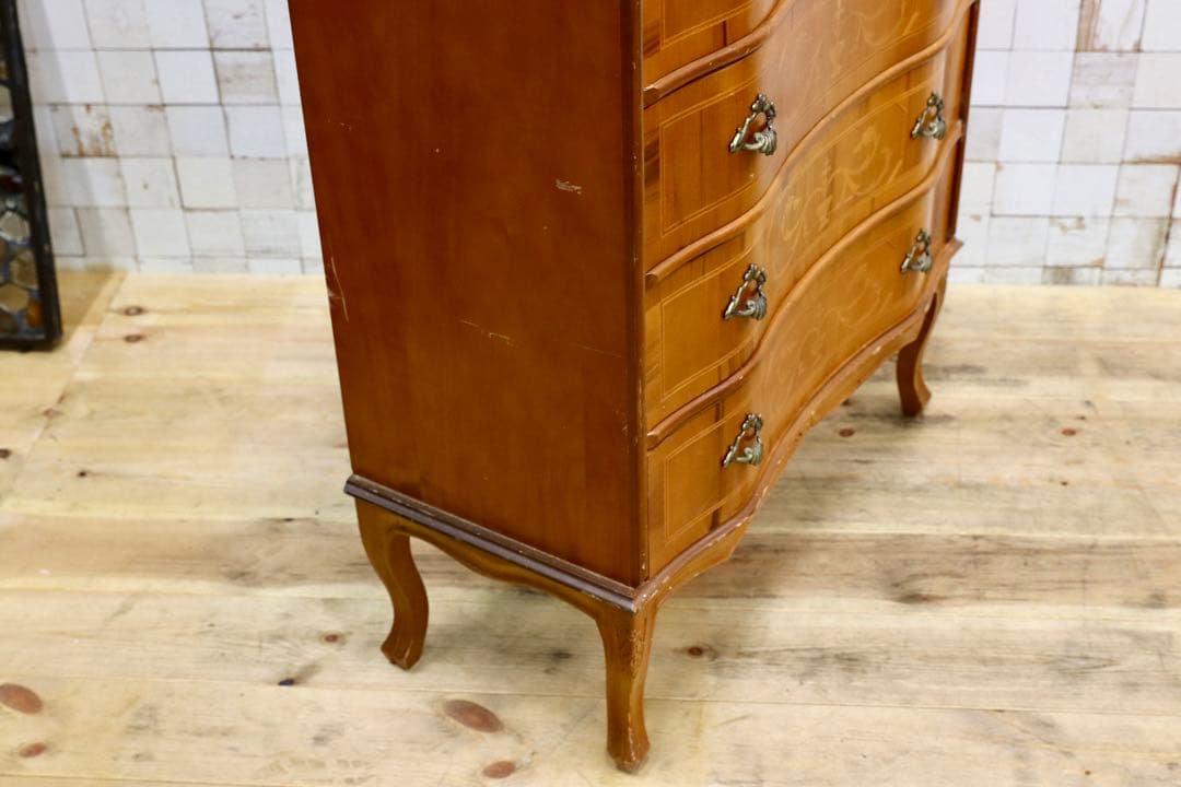 GMIK515○イタリア製 トールチェスト 引出し収納家具 象嵌細工