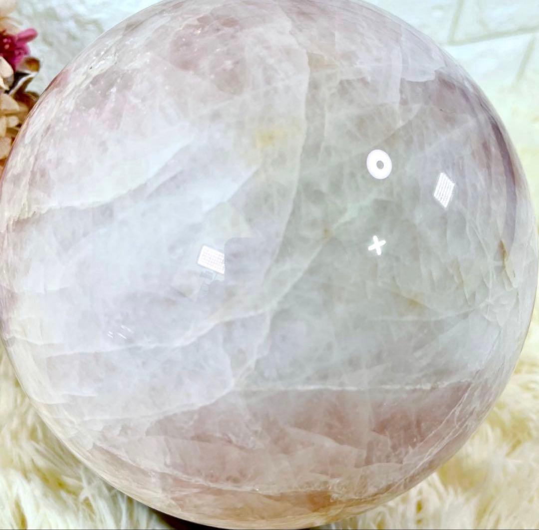 【大玉】ローズクォーツ 球体 6.2kg クラック水晶 スフィア 木製台座付き
