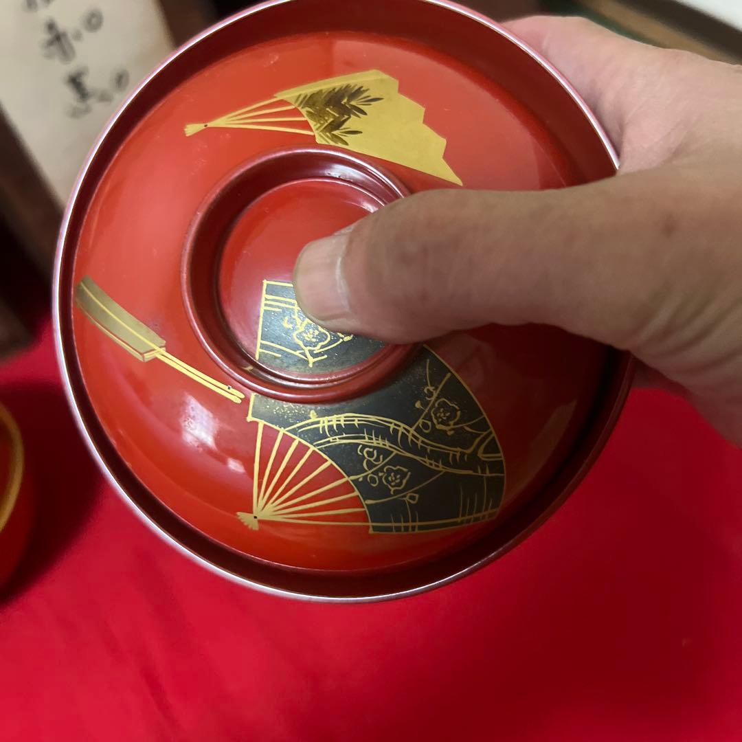 旧家蔵出　時代物 漆器 蒔絵 麦 黒 吸物椀 四箱