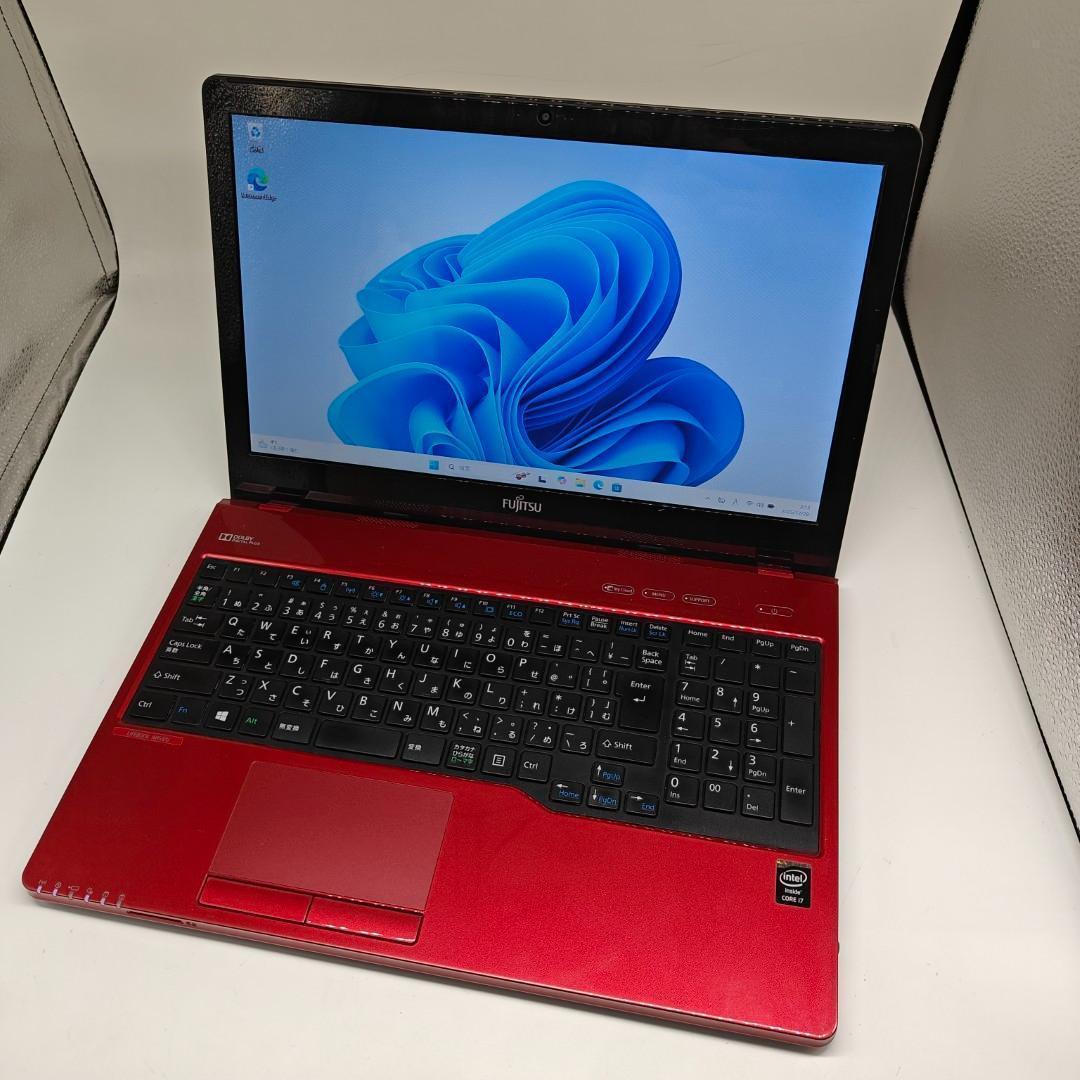 【富士通】AH53 高速i7 SSD512GB 16GB レッド ノートPC