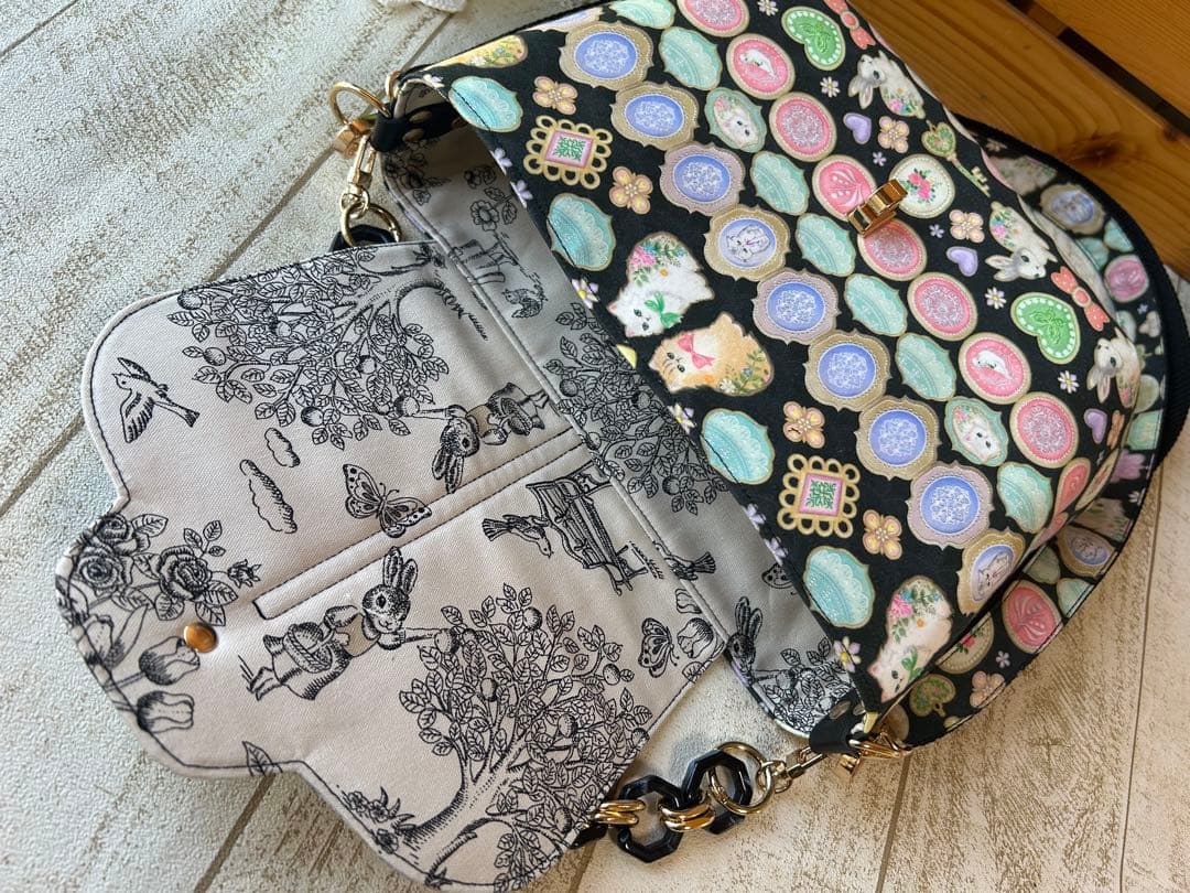 ゴン助様♡22ファブリック 丸底ハンドバッグ ショルダー2way