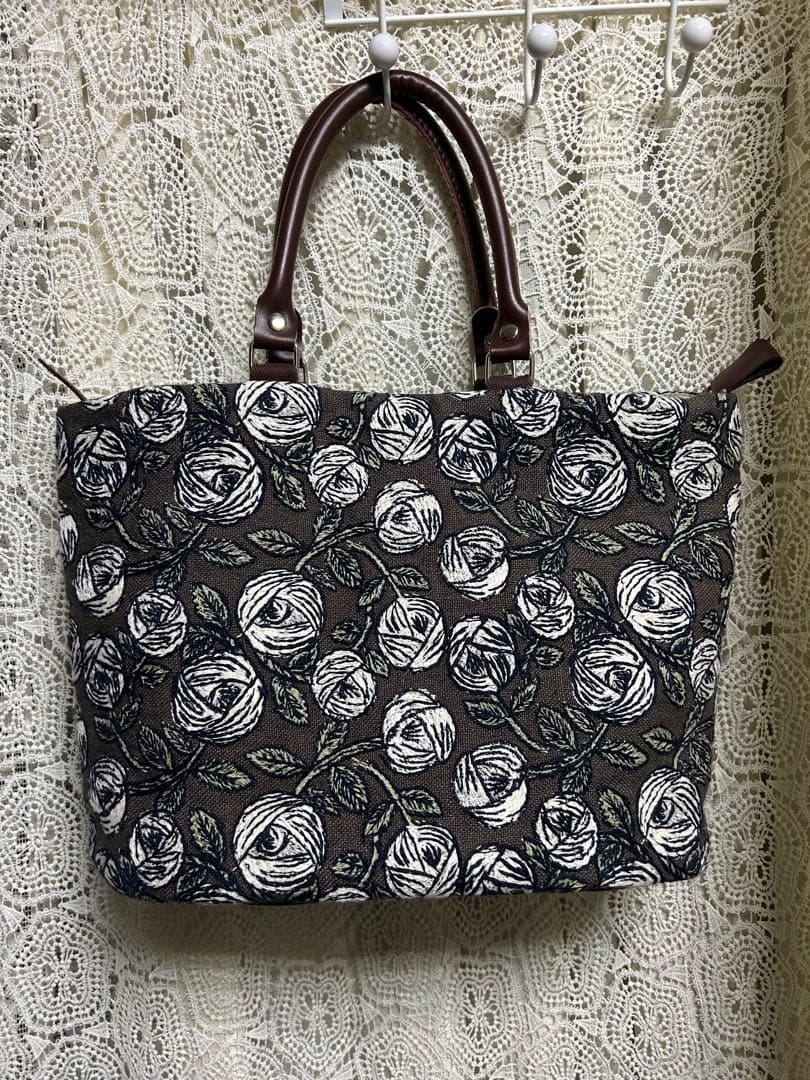 専用　ミナペルホネンハンドメイド　rosyブラウン 本革持ち手，楕円底トートL