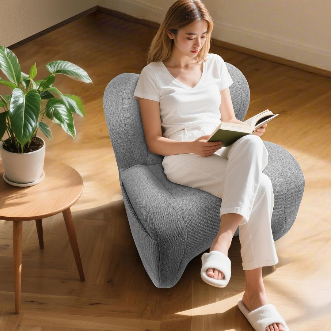 ソファー 1人掛け 座椅子 チェア 一人 ローチェア 耐荷重120kg（グレー）