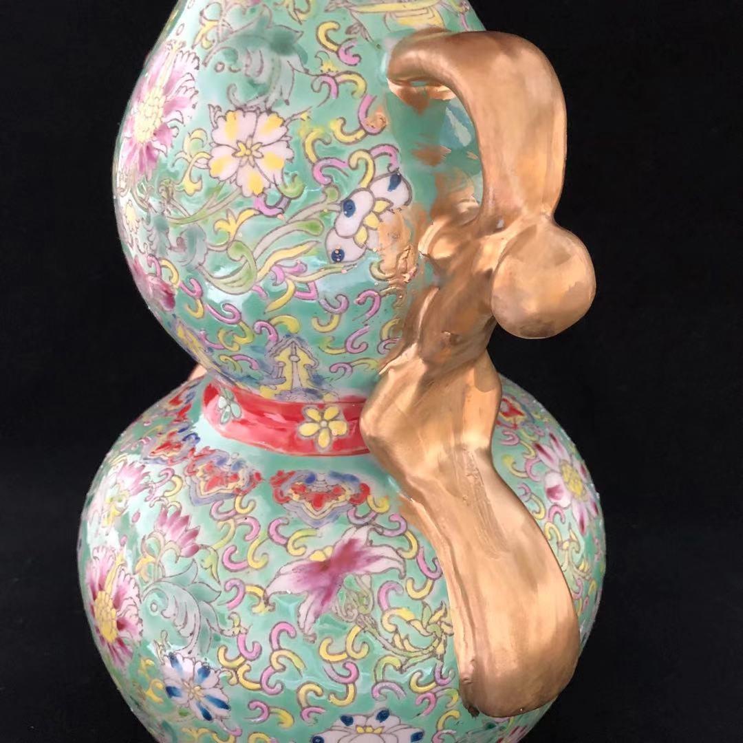 大清 乾隆 風水 ひょうたん瓶 高さ29CM 粉彩 骨董品 擺件 古賞物 陶磁器
