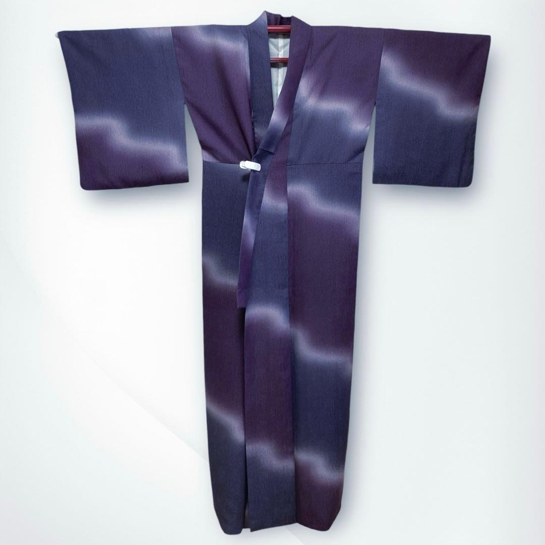 【美品✨】東レシルック　洗える着物　小紋　ぼかし染め　紫みの暗い灰　暗い灰紫F3