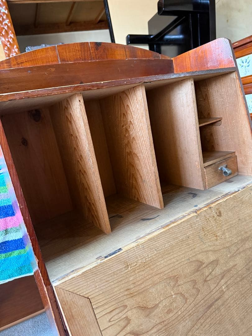 アンティーク 戦前 昭和初期 無垢木製 ライティングビューロー 折畳書斎机