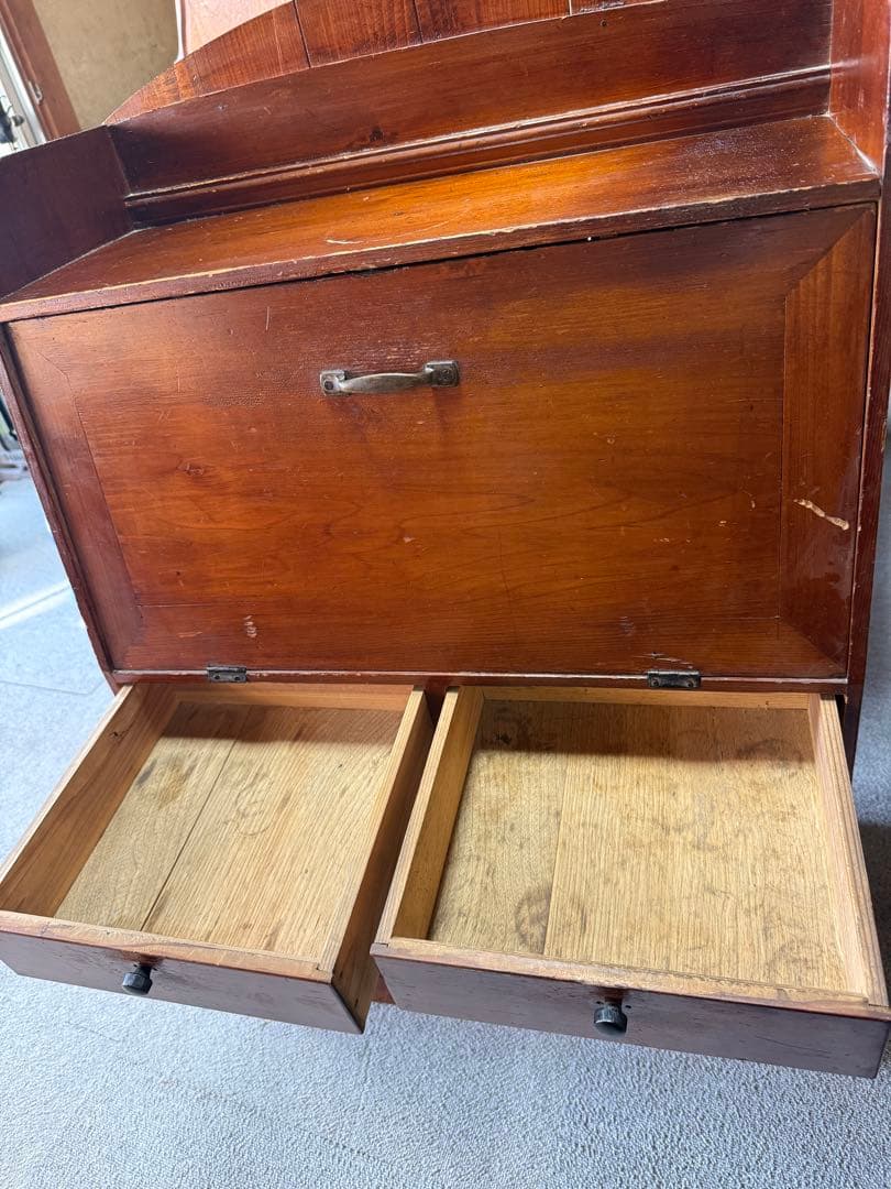 アンティーク 戦前 昭和初期 無垢木製 ライティングビューロー 折畳書斎机