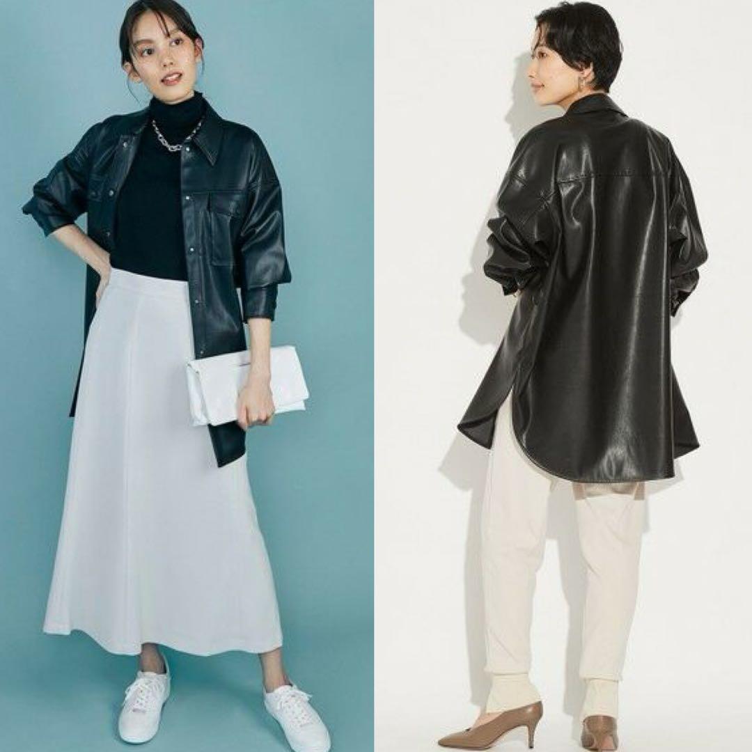 美品 ICB 洗える L ベルト付 ブルゾン 黒 フェイクレザー ジャケット