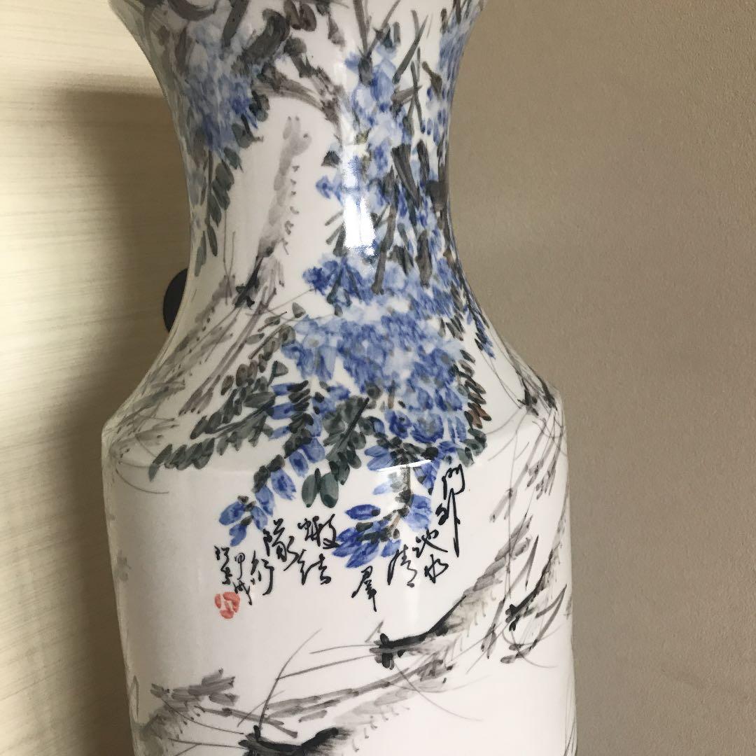 中国美術　特大花瓶　民国　骨董品　海老の絵　高さ66cm