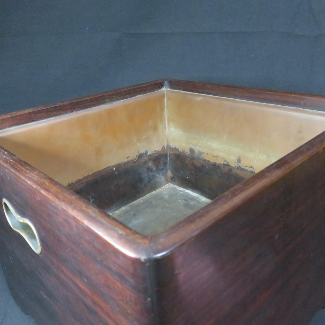 角火鉢 紫檀製 木製 瓢箪取っ手 内銅 囲炉裏 手あぶり A