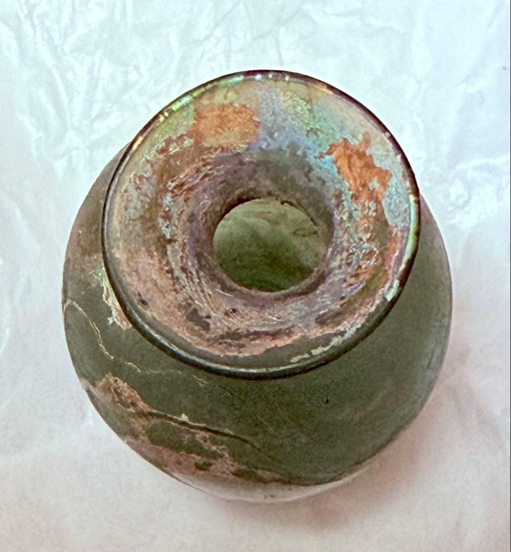古代ローマングラス 虹色銀化 紀元前 香油瓶 吹きガラス約5.5cm ガラス