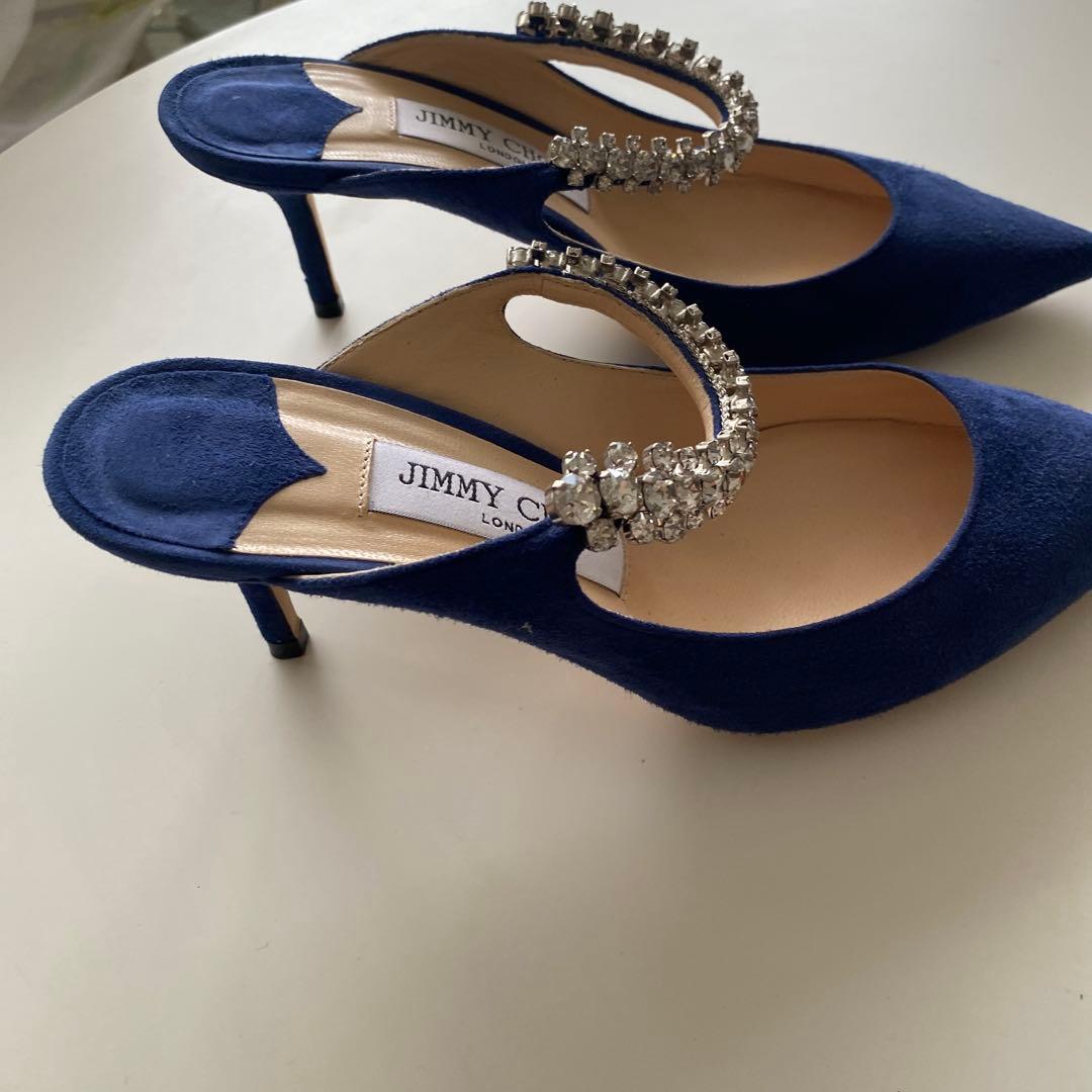 JIMMY CHOO ネイビー ビジュー付きミュール