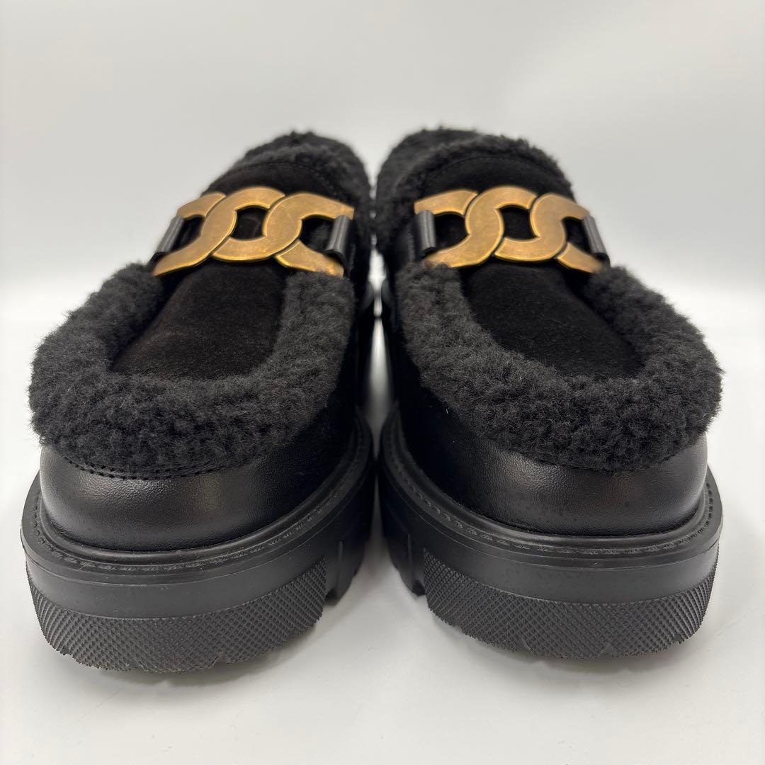 【未使用級】ヒルズアベニュー 厚底ローファー ムートン ボア チェーン 23.5