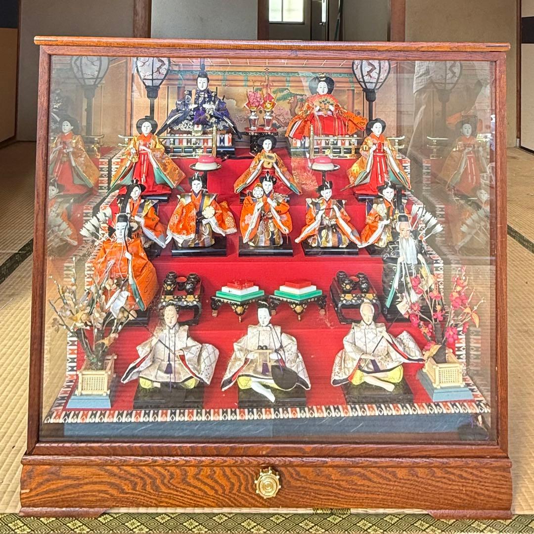 伝統的 雛人形セットガラスケース付き特製品おひなさま 親王飾りケース入三五15人