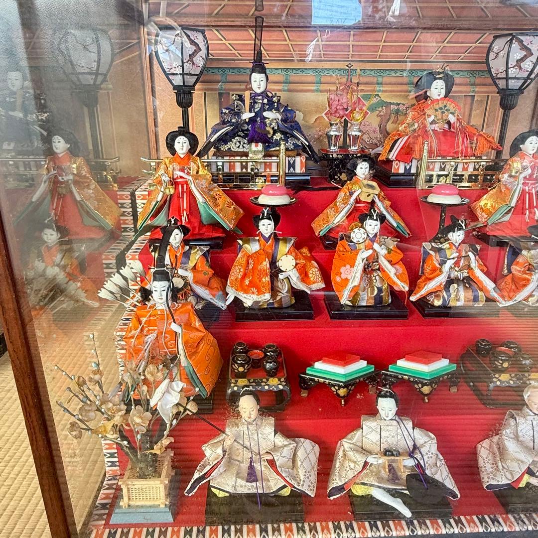 伝統的 雛人形セットガラスケース付き特製品おひなさま 親王飾りケース入三五15人