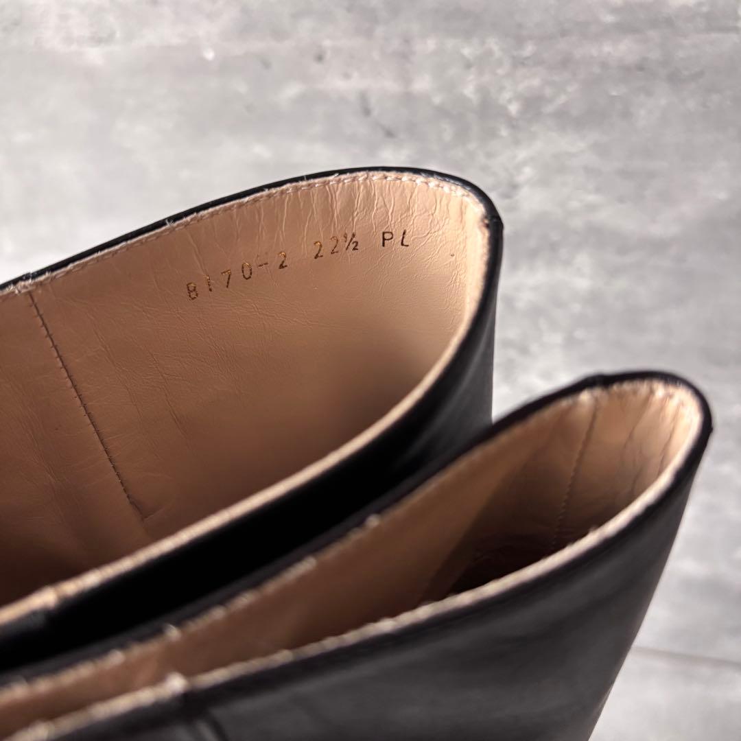 【新品】ブティックオーサキ ロングブーツ 黒 レザー　サイドジップ　22.5㎝