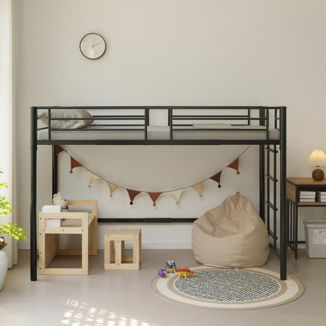 【高さ140cm】ロフトベッド パイプベッド シングル 耐荷重150 BLACK