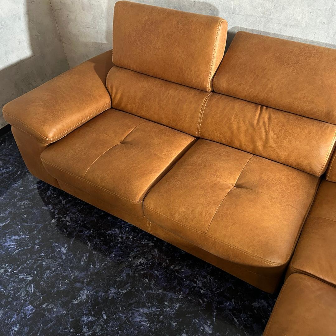 ソファ ソファー おしゃれ キャメル レザーファブリック L字ソファ ゆったり