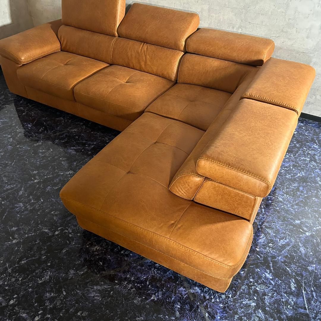 ソファ ソファー おしゃれ キャメル レザーファブリック L字ソファ ゆったり
