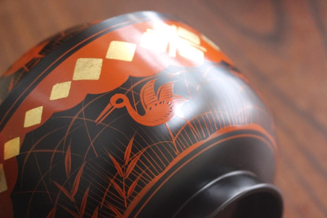 デッドストック！上質黒漆に極上秀衡蒔絵の映えるお椀2点（検山中塗