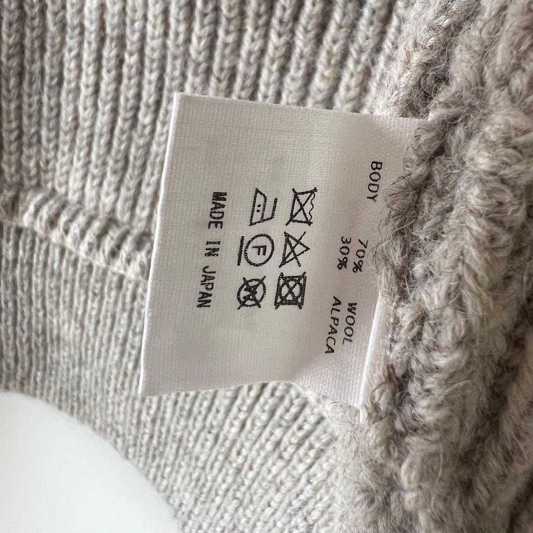 グレー リブ編み フード付きカーディガン