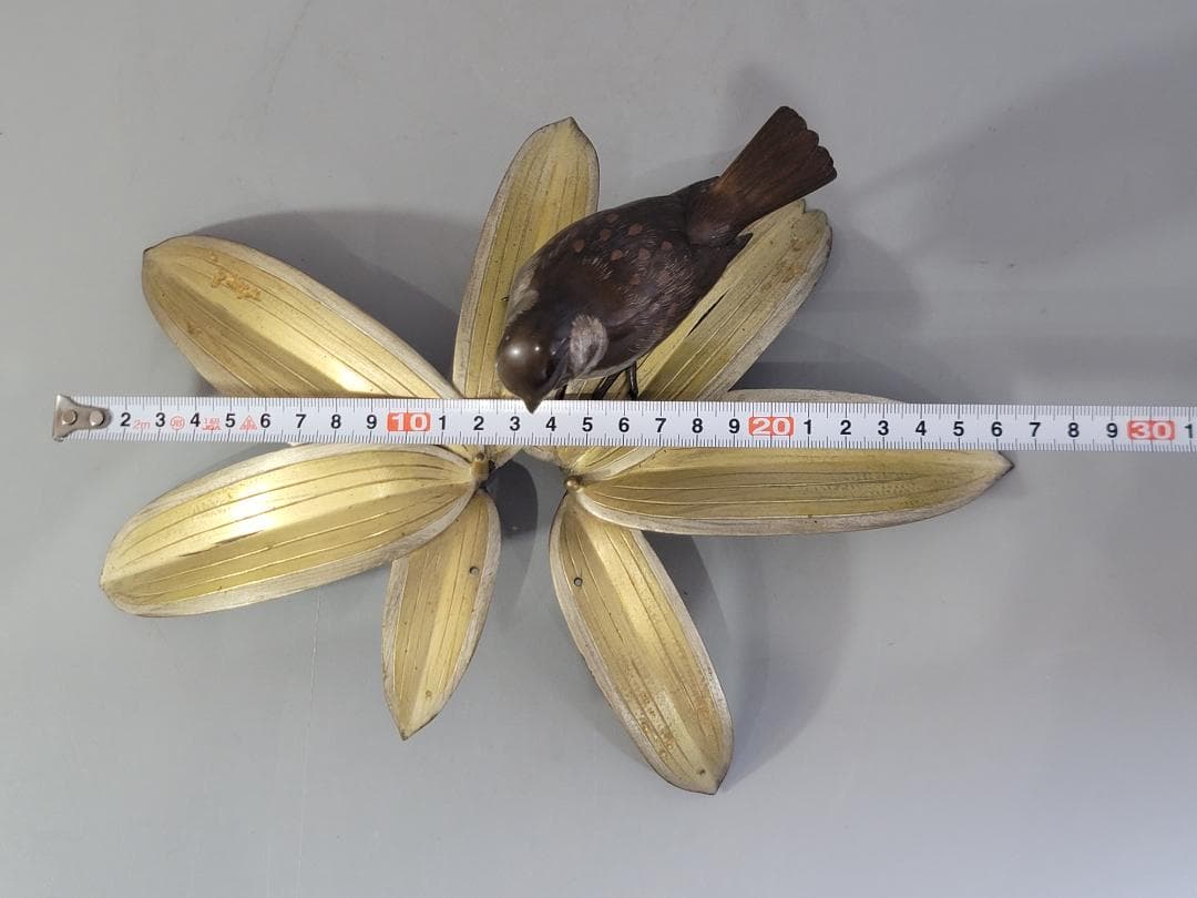 DT368 銅製 瑞雀笹 置物 共箱