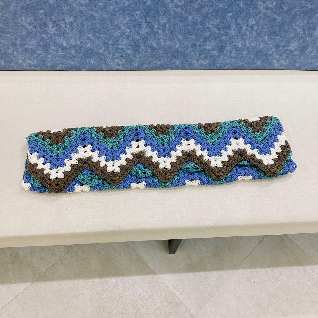 ブランケット　手編み　配色　4カラー　アースカラー　ギザギザ　シェブロン　波模様