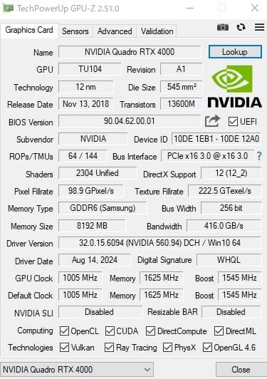 値下げ不可 Quadro RTX 4000 8GB 動作保証 0330