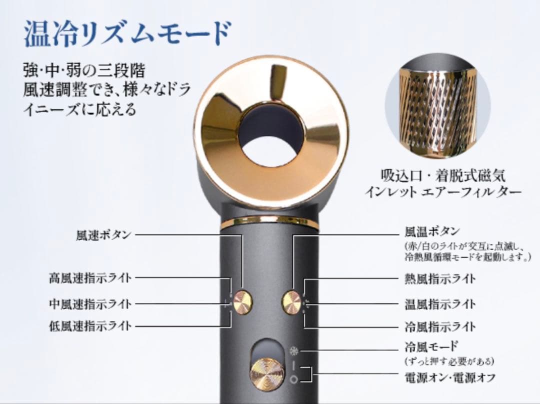 くるくるドライヤー5in1多機能高速ドライヤーマイナスイオンアタッチメント付き