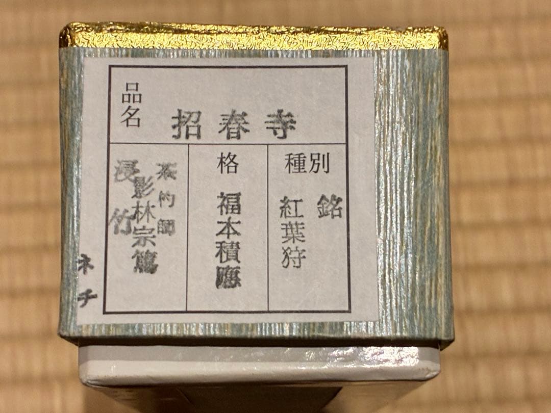 茶道具　煤竹茶杓　銘『紅葉狩』 招春寺 福本積應書付　影林宗篤削り