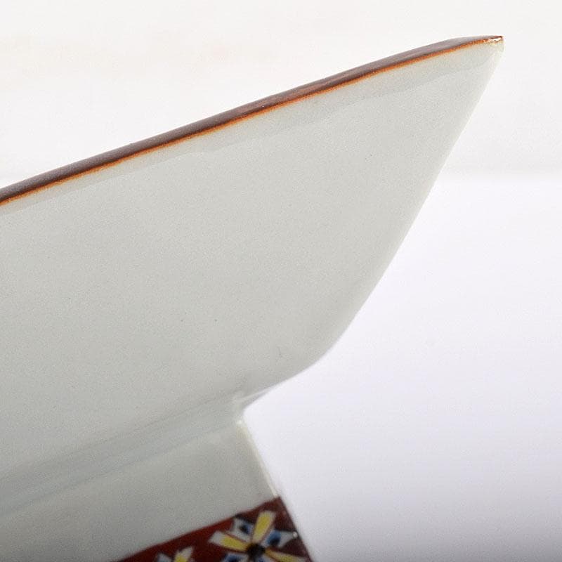 九谷焼　武腰潤作　色絵夏蟹更紗文　四方台皿　共布共箱　Y　R8415B