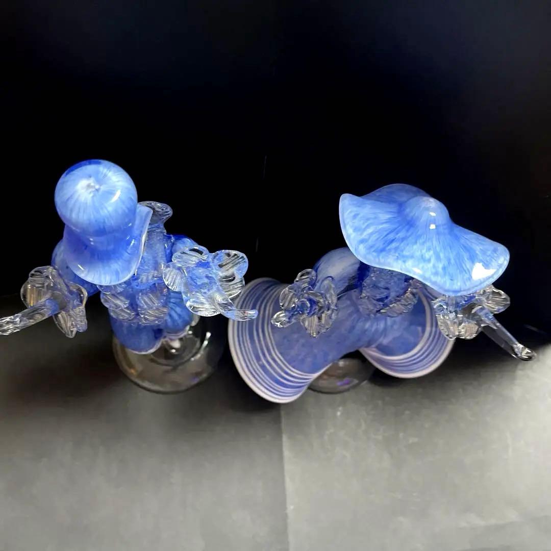 ムラーノ　ベネチアングラス　金彩付き　ブルーガラス人形　ペア　フィギュリン