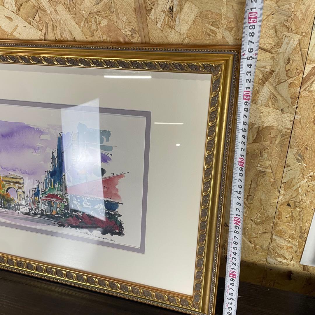 d*2様 【匿名発送】石岡剛 油絵　シャンゼリゼ大通り　風景画 額装 絵画 イン