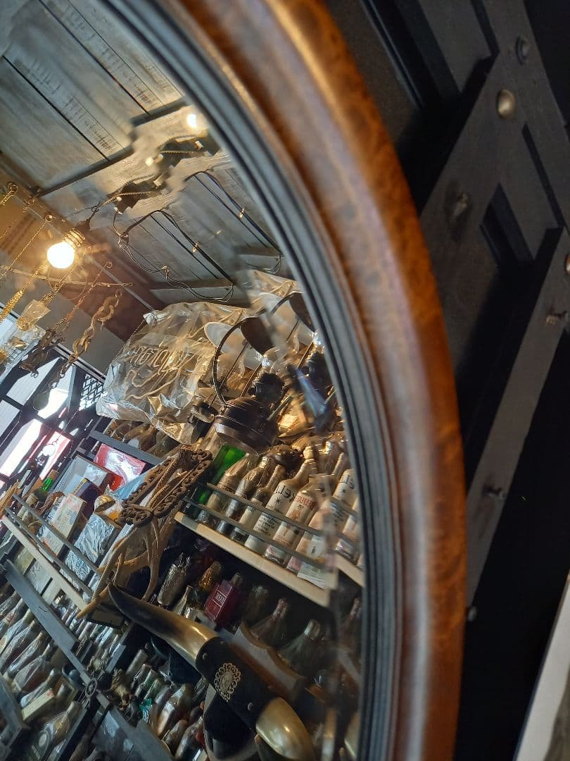 イタリア製　ヴィンテージ　大型　オーバル　ウッド　壁掛け鏡　ウォール　ミラー