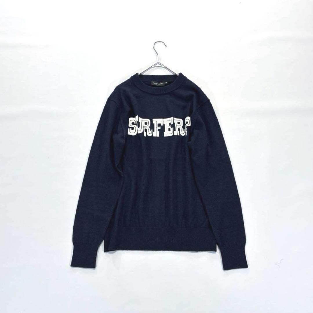 ラフアンドスウェル　長袖　ニットセーター　ネイビー　ビッグロゴ　M ウール混