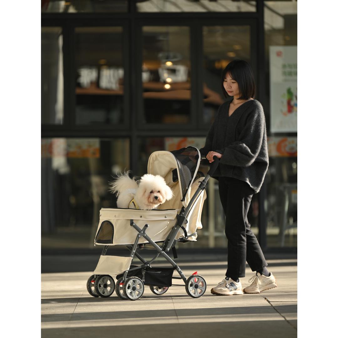 ペットカート 対面式 折りたたみ 多頭 中型犬 小型犬 猫 2way【ベージュ】