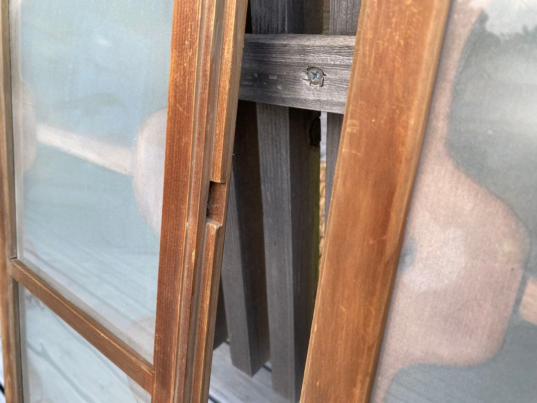 和風木製　欄間　2枚セット　すりガラス付き　アンティーク　レトロ