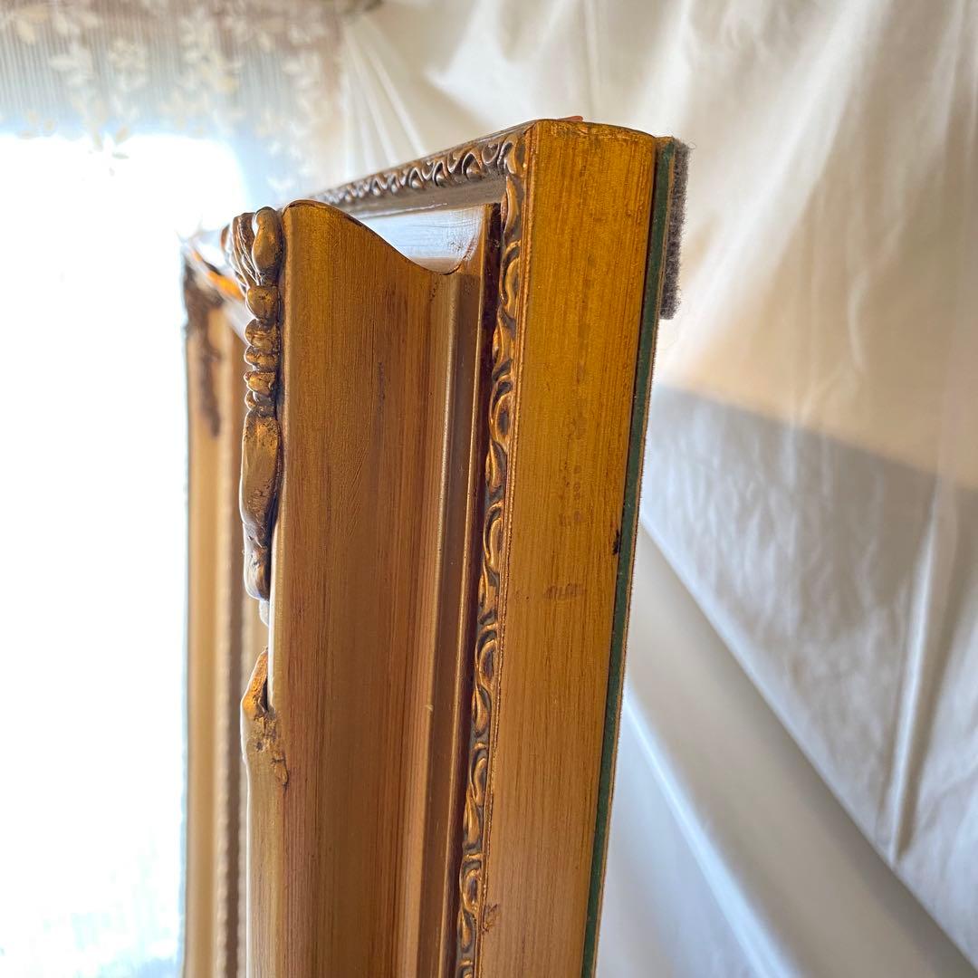 アンティーク調ミラー 全身鏡 姿見 ゴールド