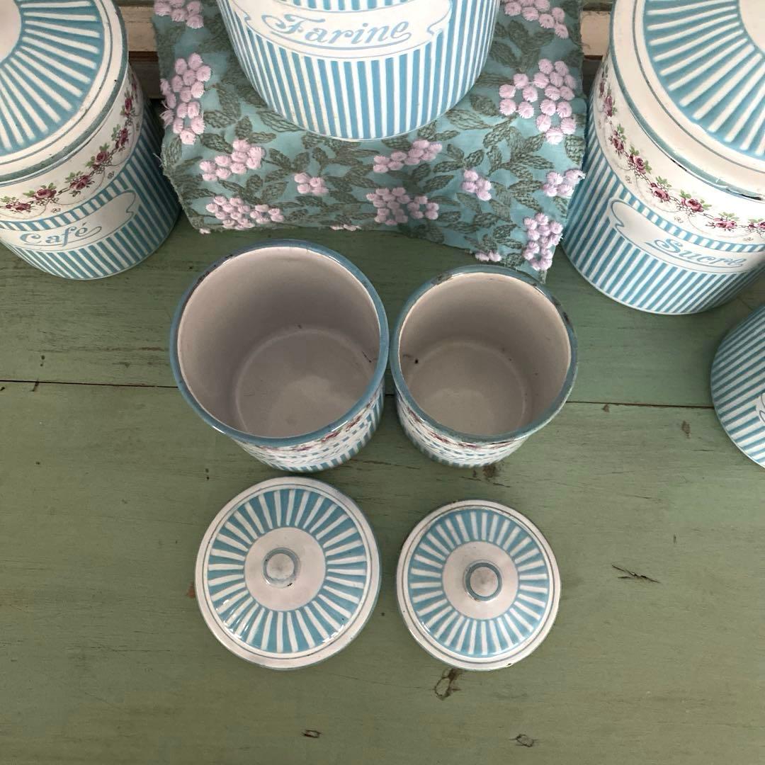 フランスアンティーク ホーロー キャニスター ローズバンド