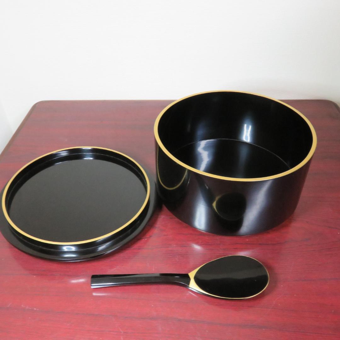 おひつ 御櫃 お膳 木製 漆塗り 漆器 黒塗 しゃもじ付き