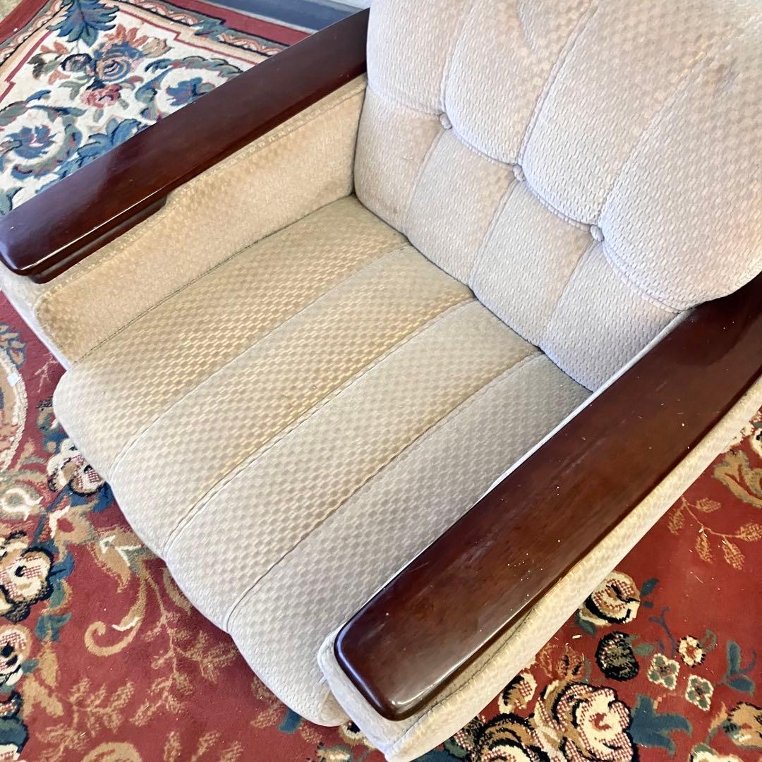 ① 昭和レトロ 馬場家具 木製フレーム アームチェア 1人掛けベロアソファー