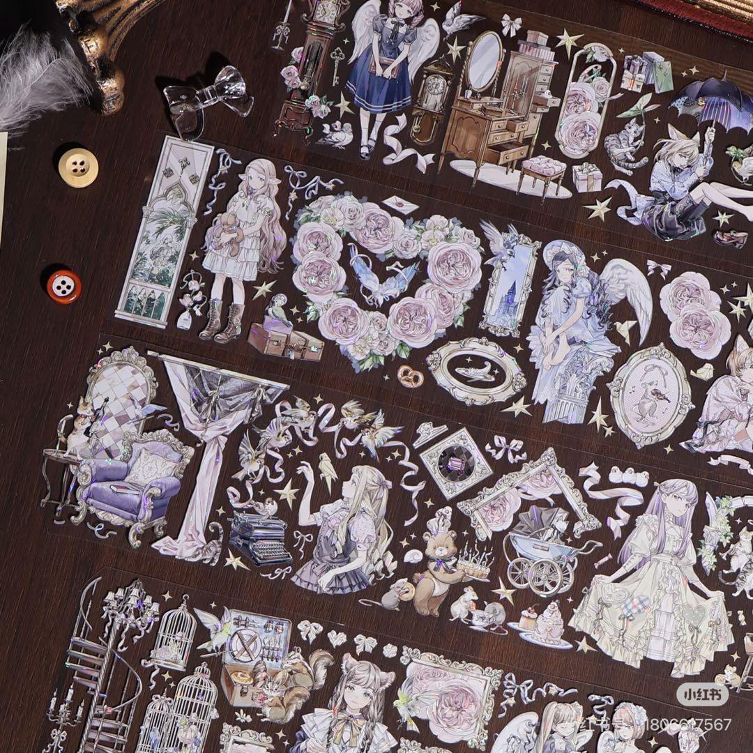 【9096】海外　マスキングテープ　3/5/巻　貝殻光　人物系　女の子　バラ荘園