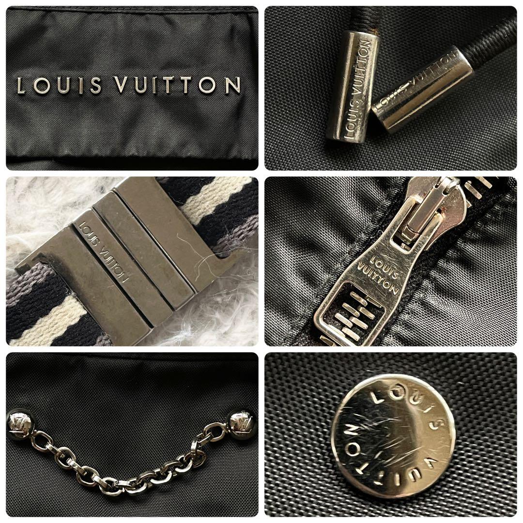 XLサイズ ルイヴィトン ナイロンジャケット 立体メタルロゴ 収納フード 黒