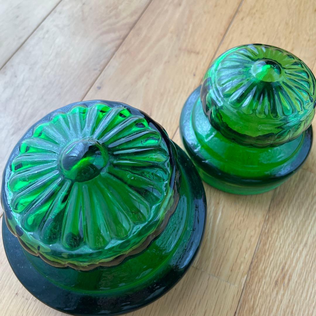 昭和レトロ ガラス瓶 ガラスポット 保存瓶 グリーン 2個セット