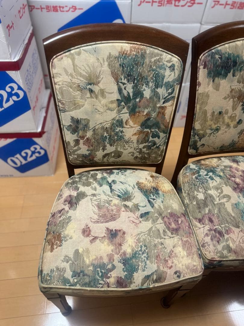 マルニモッコウ　地中海シリーズ　木製楕円形テーブル　花柄椅子4脚セット