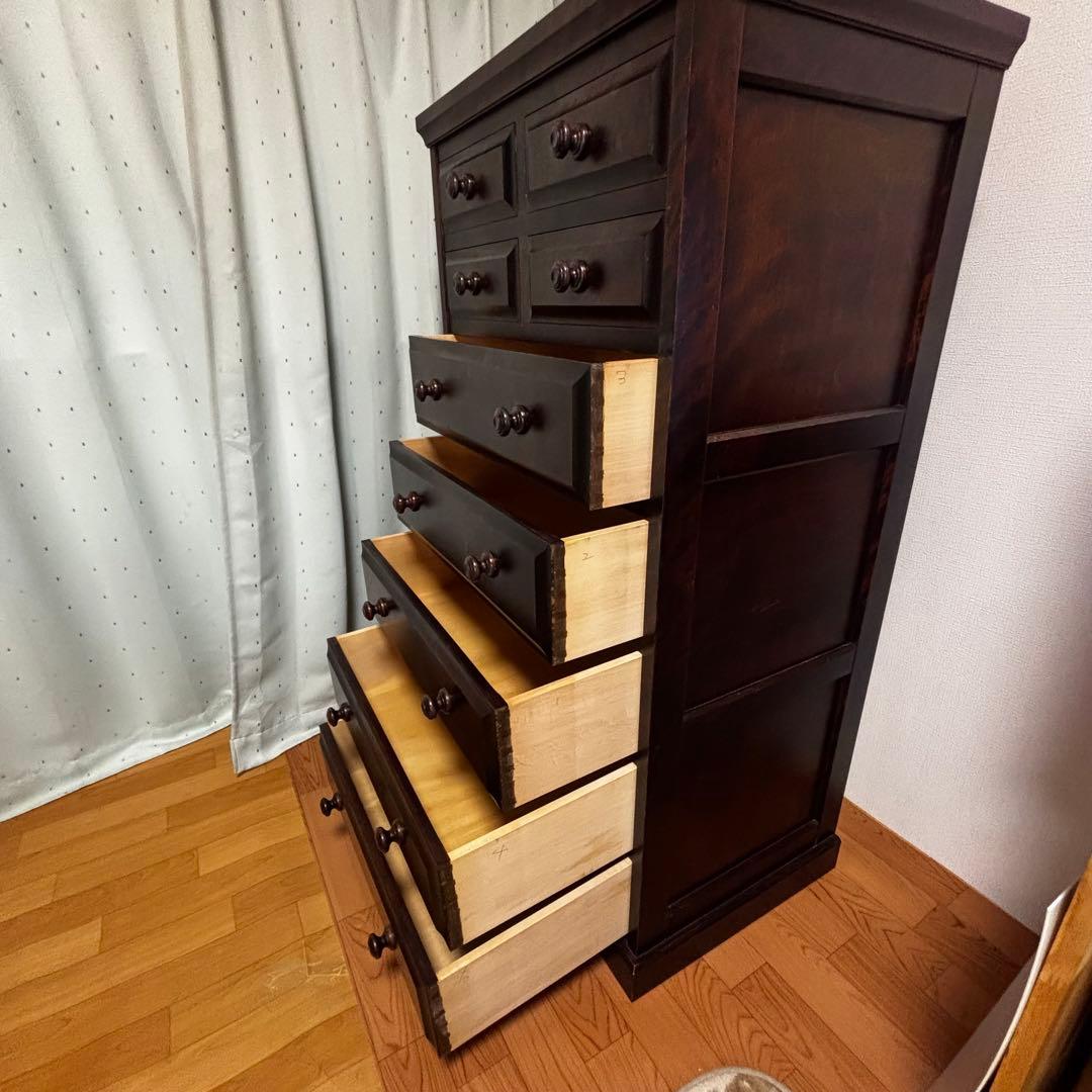 北海道民芸家具 整理タンス 7段9杯 ハイチェスト 整理箪笥 引き出し