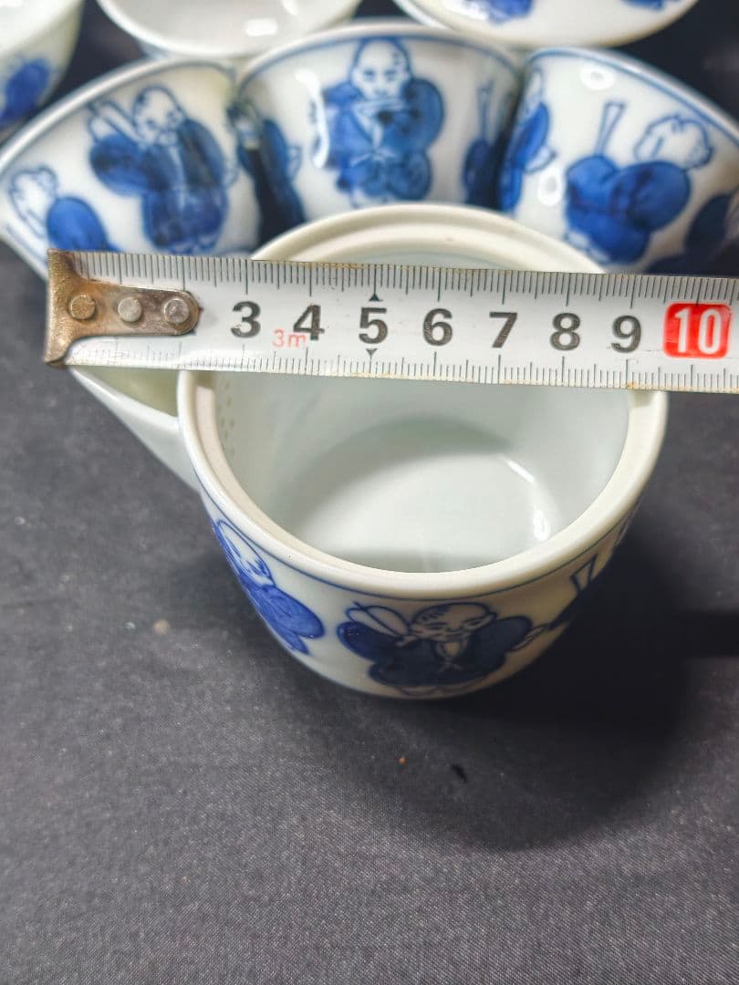 煎茶道具 染付宝瓶急須セット 京焼 手描き唐子の図 未使用美品 旧家蔵出し 骨董