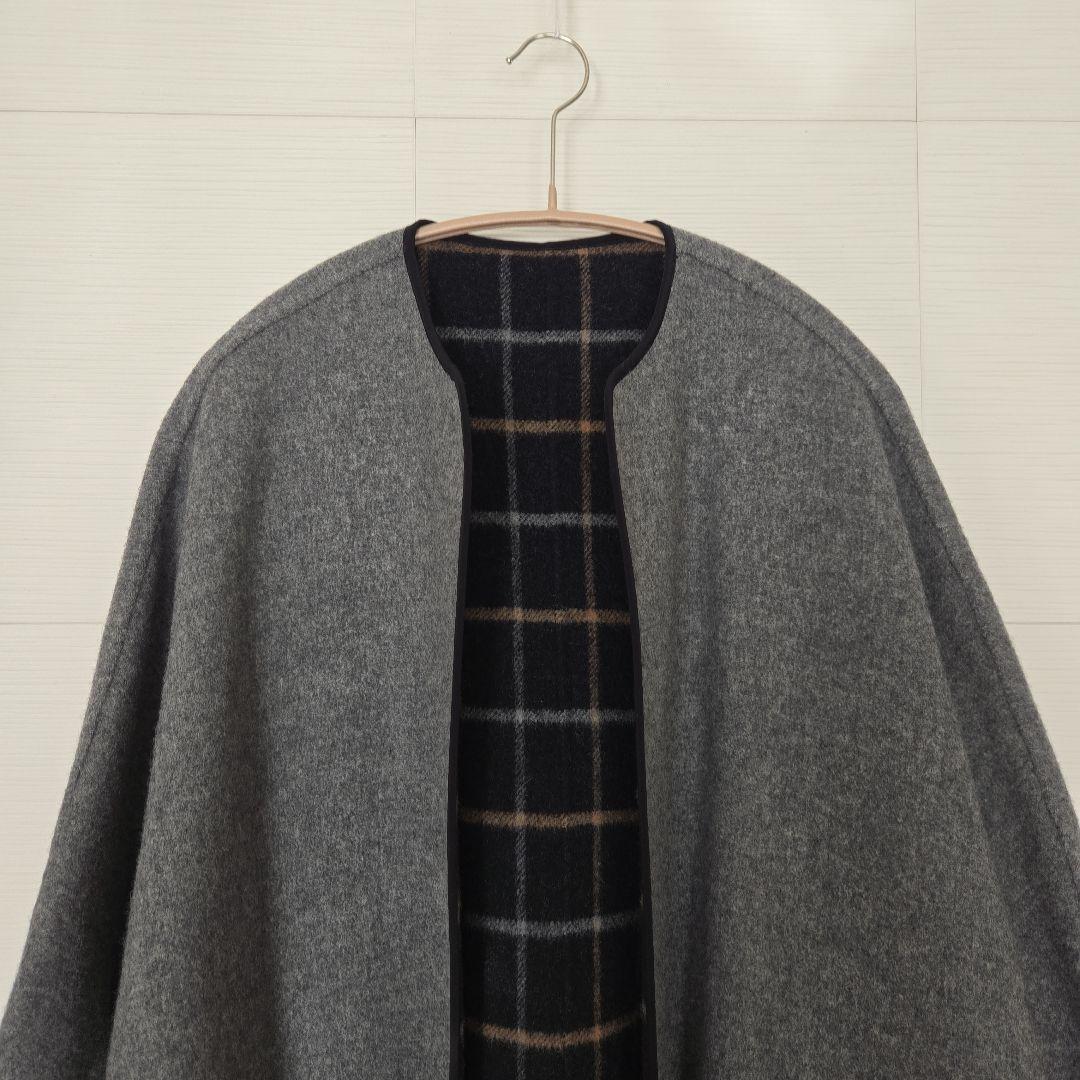 モガ　グレー&チェックのリバーシブル 2フェイスWoolコート