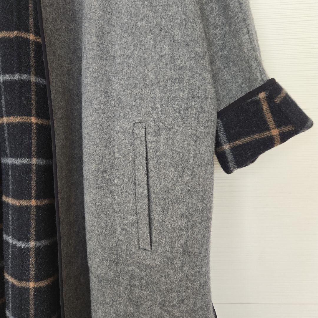 モガ　グレー&チェックのリバーシブル 2フェイスWoolコート